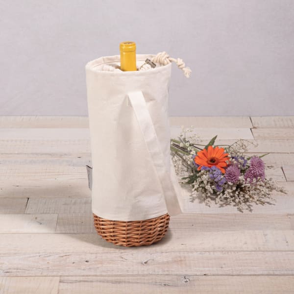Malbec Insulated Canvas and Willow Wine Bottle Basket - Color: Beige