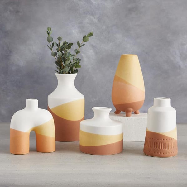 Lined Warm Colors Pot | Decorative Ceramic Vase | 3.75" x 6.5"