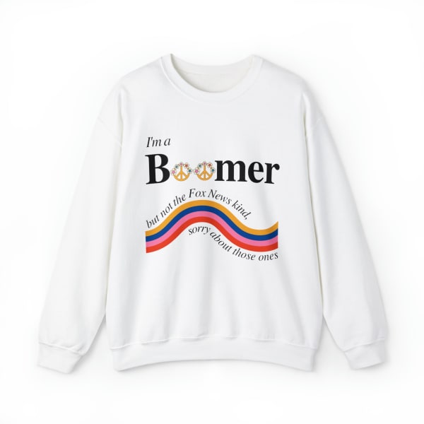 I'm a Boomer But Not the Fox News Kind Unisex Heavy Blend™ Crewneck Sweatshirt - Color: White, Size: S