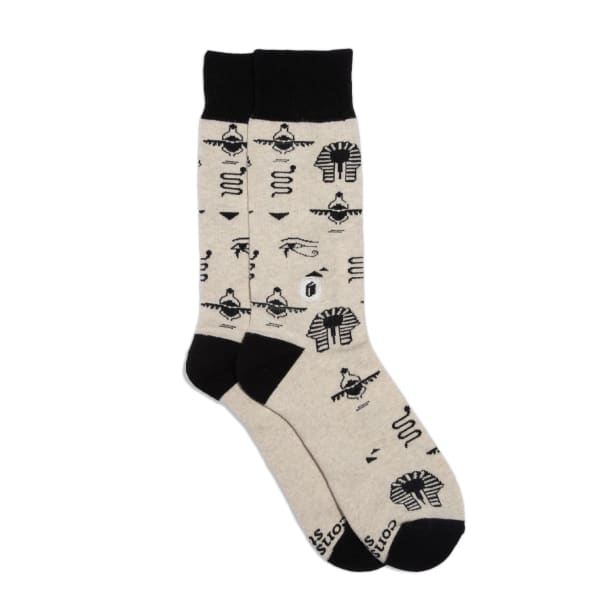 Men's Socks Give Books - Ivory Hieroglyphics | Fair Trade | Fits Men's Sizes 8.5-13