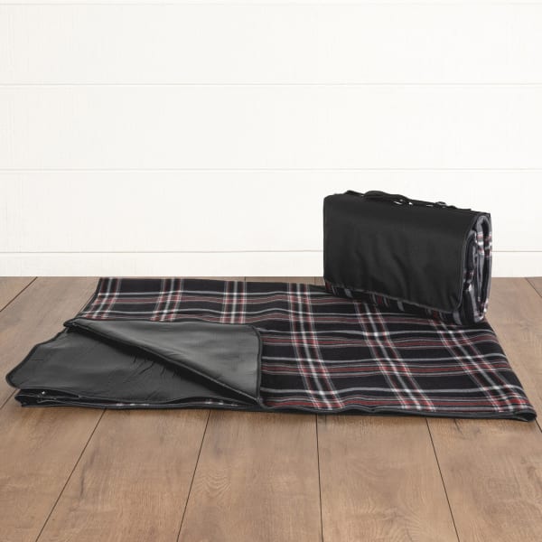 Blanket Tote Outdoor Picnic Blanket - Color: Black Tartan