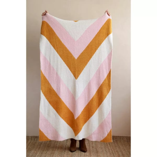 Super Soft Reversible Chevron Throw Blanket In Pink and Orange | 60" x 50" | Giftable