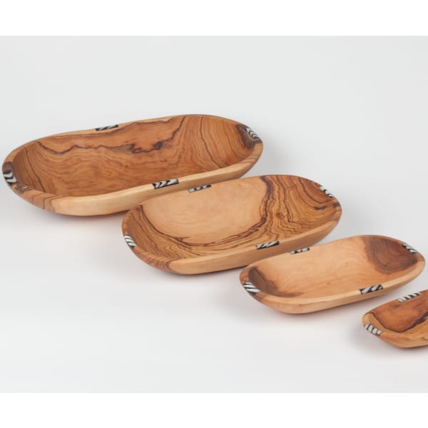 Samuel Oval Batik Olive Wood Bowl - Size: 5-6 Inch