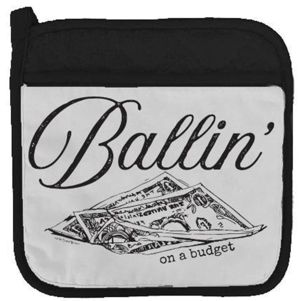 Ballin' On A Budget Potholder in Black and White