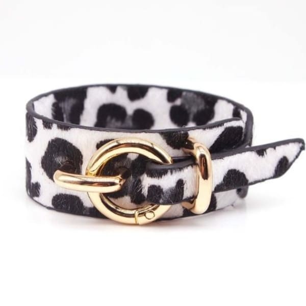Gold Buckle Faux Leather Cuff Bracelet (5 Color Options) - Color: Snow Leopard