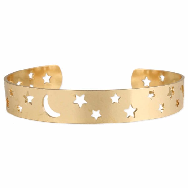 Heavens Above Moon And Stars Cuff Bracelet (Gold or Silver) - Color: Gold