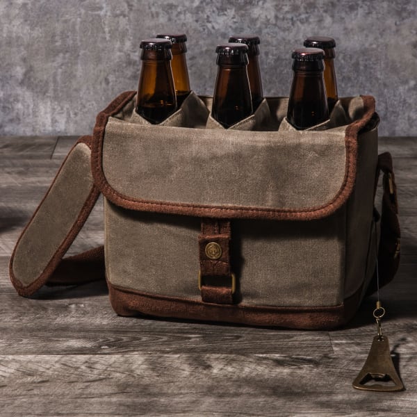 Beer Caddy Cooler Tote with Opener - Color: Khaki Green