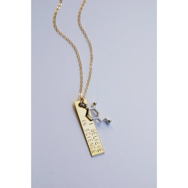 The Betty Collection: I Believe in Science Molecule Necklace in Silver or Brass - Style: Brass Plate