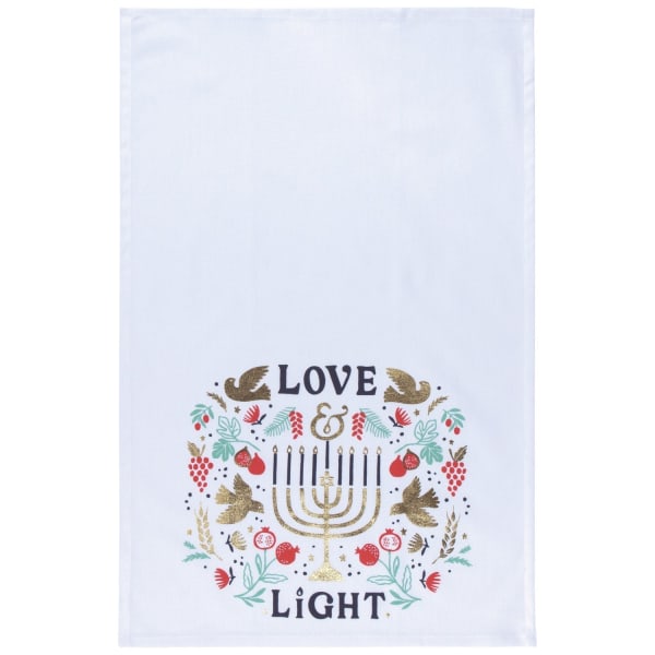 Love and Light Hanukkah Menorah Dish Towel | Cotton Kitchen Tea Dish Cloth | 18" x 28"