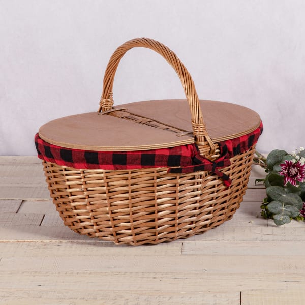 Country Picnic Basket - Color: Red & Black Buffalo Plaid