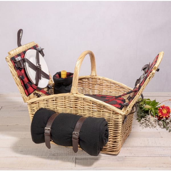 Somerset Picnic Basket - Color: Red & Black Buffalo Plaid