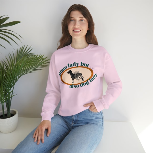 Plant Lady But Also Dog Lady Unisex Heavy Blend™ Crewneck Sweatshirt - Color: Light Pink, Size: S