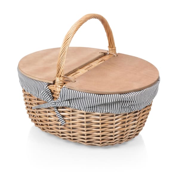 Country Picnic Basket - Color: Navy Blue & White Stripe