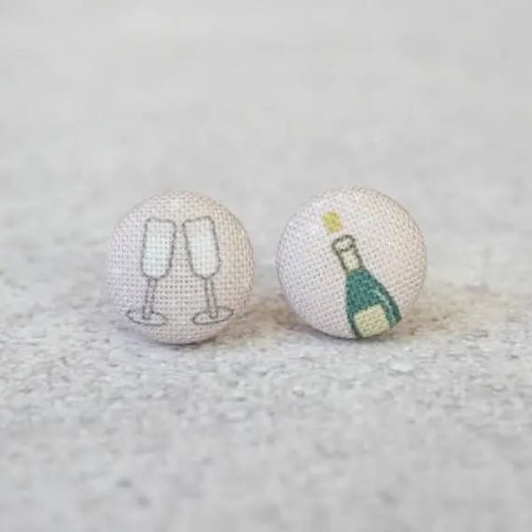 Champagne Toast Fabric Button Earrings | Handmade in the US