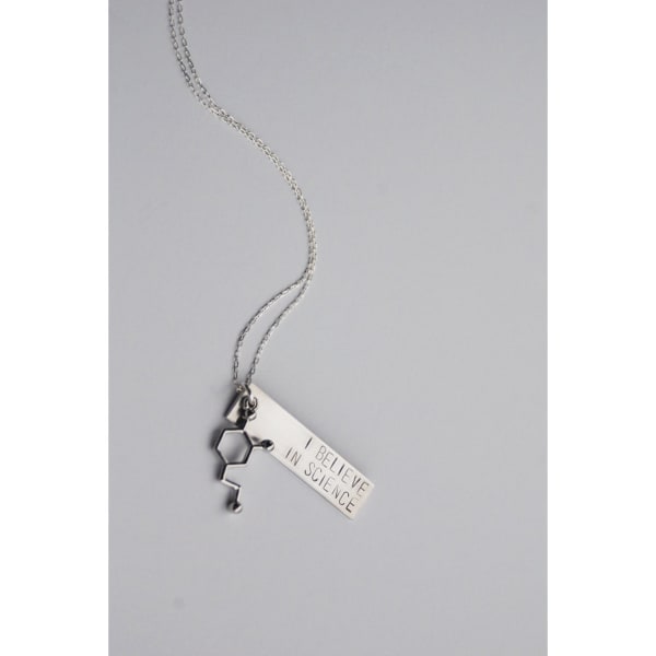The Betty Collection: I Believe in Science Molecule Necklace in Silver or Brass - Style: Silver Plate
