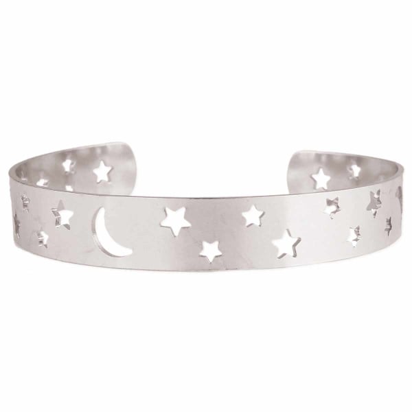Heavens Above Moon And Stars Cuff Bracelet (Gold or Silver) - Color: Silver