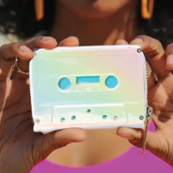 Electro White Retro Cassette Tape Zip Wallet | '80s Retro Mix Tape Theme