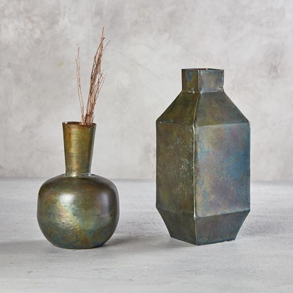 Industrial Geometric Metal Vase | 8" Tall