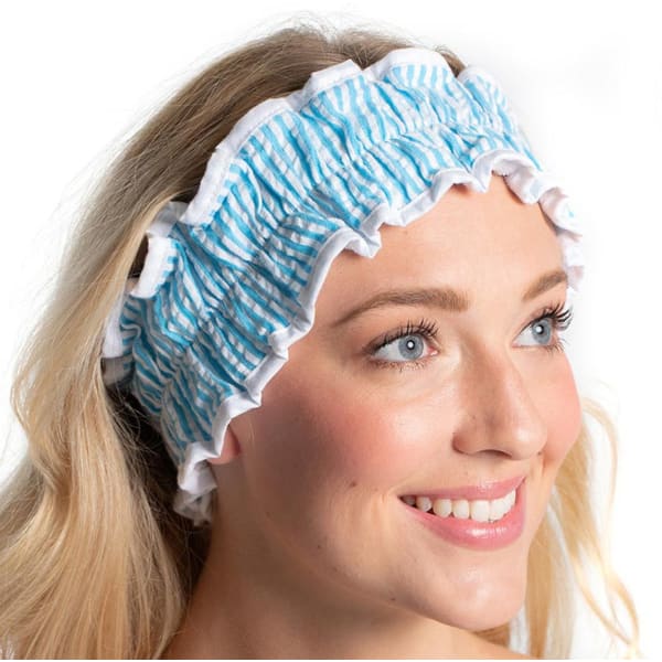 Turquoise Seersucker Spa Headband | Hair Band for Skincare Facial After Shower