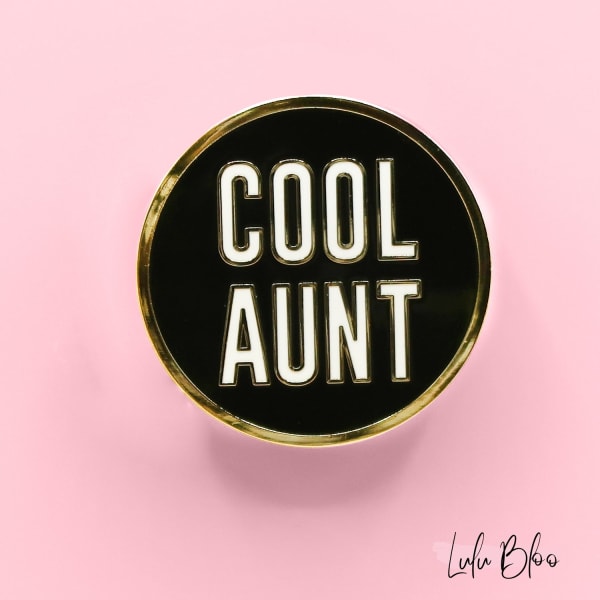 Cool Aunt Brass Lapel Pin in Black or Pink - Color: Black