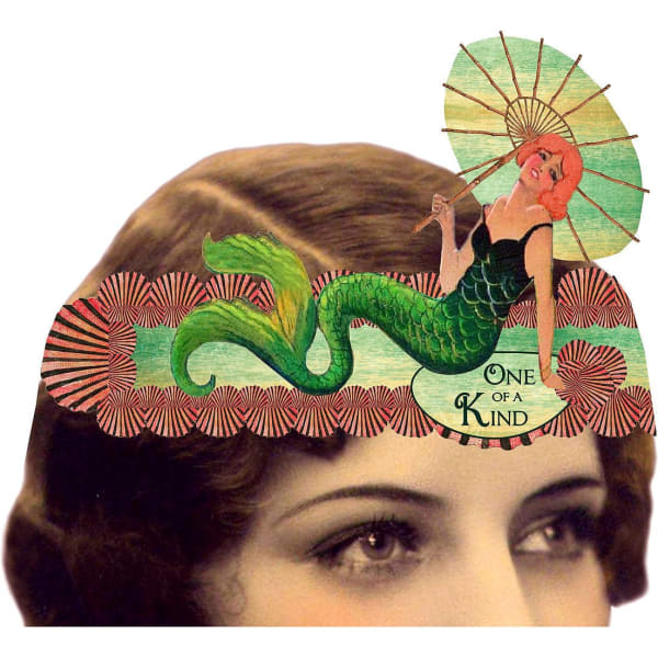 One Of A Kind Greeting Card with Tiara | Vintage Design | Mermaid, Parasol