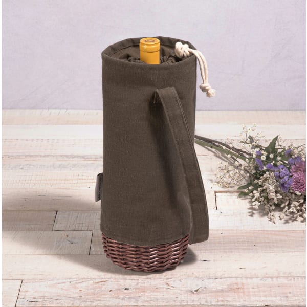 Malbec Insulated Canvas and Willow Wine Bottle Basket - Color: Khaki Green