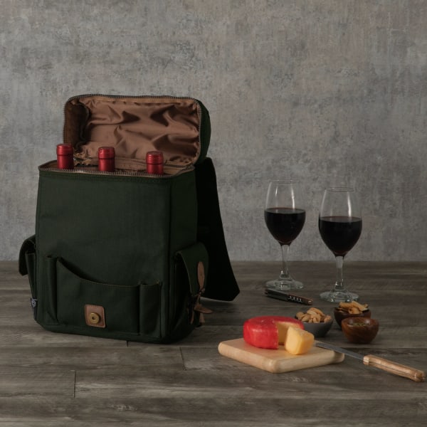 Moreno 3-Bottle Wine & Cheese Tote - Color: Khaki Green