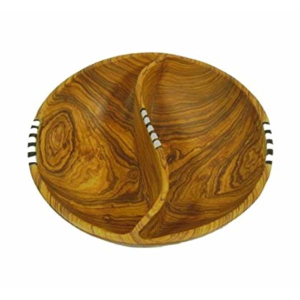 Pistachio Divided Olive Wood Batik Bowl - Style: 2 Part Batik
