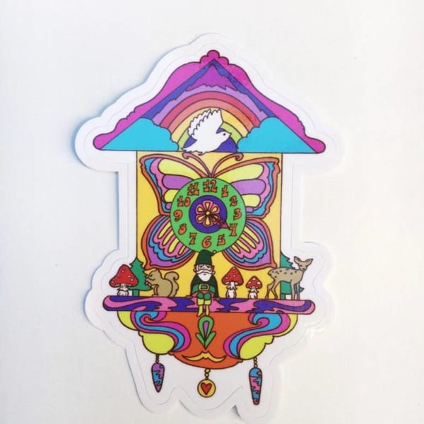Cuckoo Clock 60s 70s Colorful Retro Vinyl Sticker | 3"