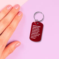 Empowered Women Empower Women And Also Meet in the Dead of Night Feminist Dog Tag Keychain in Red with Silver Lettering