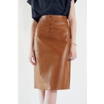 Glossy Brown Vegan Leather Pencil Skirt