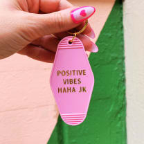 Positive Vibes Haha JK Motel Keychain in Pink