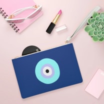 Electric Blue Evil Eye White Clutch | Makeup Bag or Organizer Pouch