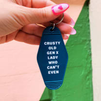 Crusty Old Gen X Lady Who Can't Even Motel Keychain in Blue