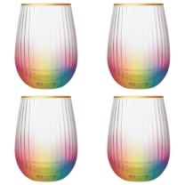 Set of 4 Rainbow Beveled Stemless Wine Glass | 19 oz.