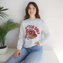 70's Baby Retro Unisex Heavy Blend™ Crewneck Sweatshirt - Color: Ash, Size: S