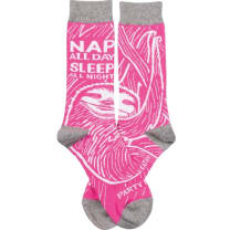 Nap All Day, Sleep All Night, Party Never Sloth Pink Funny Novelty Socks