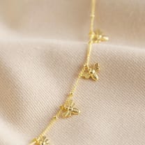 Tiny Bee Charms Necklace in Gold | Designed in the UK | 14K Gold Plated Brass