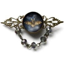 Starry Goth Bat Bead and Filigree Halloween Brooch | Handmade in the US