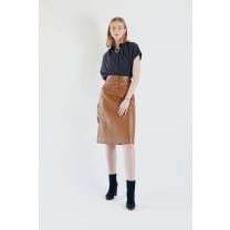 Glossy Brown Vegan Leather Pencil Skirt