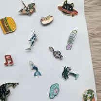 Mystery Enamel Pins Bundle of 20 on Hanging Banner