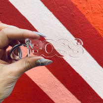 Boss Acrylic Word Keychain | Clear Transparent Word Shaped Keyholder