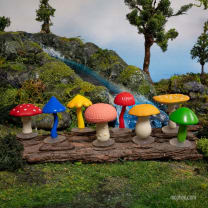 Mushroom Figurines | A Collection of Eight Mini Mushrooms in Box | Freestanding Soft Vinyl Mushroom Decor