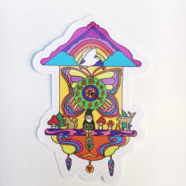 Cuckoo Clock 60s 70s Colorful Retro Vinyl Sticker | 3"