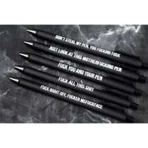 Sweary Fuck Pens Cussing Pen Gift Set - 5 Black Gel Pens Rife with Profanity