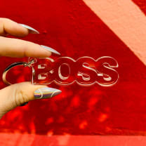 Boss Acrylic Word Keychain | Clear Transparent Word Shaped Keyholder