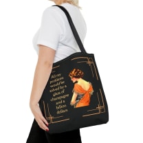 Glass of Champagne and a Billion Dollars Tote Bag in Art Deco Black | 16" x 16"