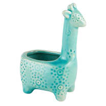 Lake Blue Giraffe Planter | Small Ceramic Succulents Pot | 6" Tall