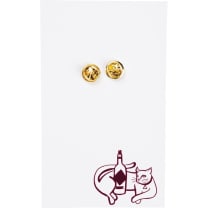 Cats and Wine Make Everything Fine Enamel Pin in Purplish Red and Gold