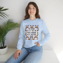 The Mom At The Pride Parade With The Free Hugs Unisex Heavy Blend™ Crewneck Sweatshirt - Color: Light Blue, Size: S